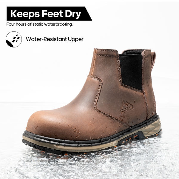 Men's Slip-On Steel Toe Chelsea Work Boots - DARK BROWN - 3